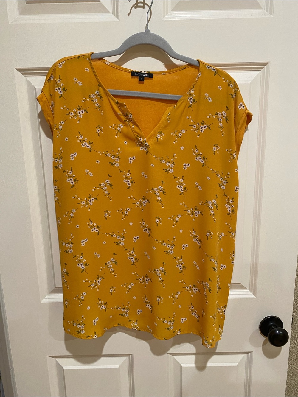 Papermoon Mustard Floral Split-Neck Blouse